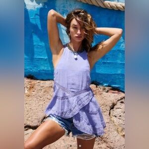 Free People Free People Lost In Lace Lavender Top Size L